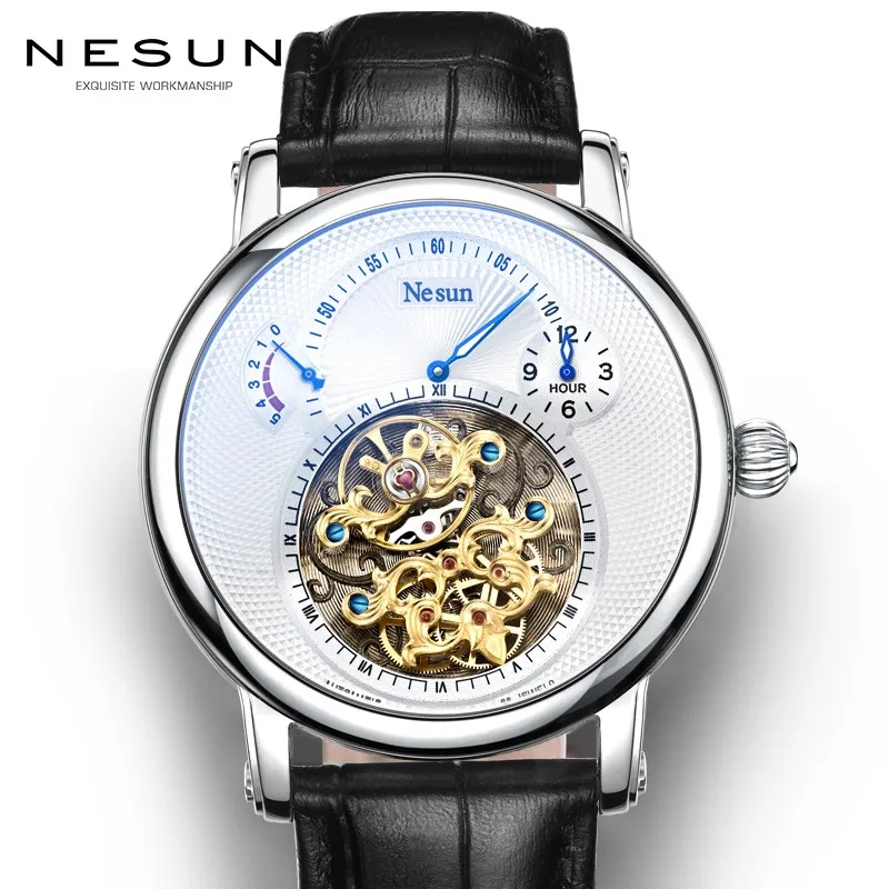 

lowest price) Luxury Brand Nesun Hollow Tourbillon Watch Men Automatic Mechanical Men's Watches Sapphire Waterproof clock