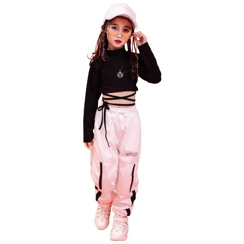 Girls Jazz Hip Hop Dancing Costumes for Kids Black T Shirt Crop Tops Jogger Pants Ballroom Performance Show Dance Clothes girl dance costume children costumes