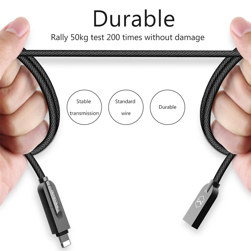 Mcdodo 2 en 1 relámpago al Cable del USB para el iPhone 7 Cable Micro USB para Samsung Xiaomi Huawei carga rápida para el iPhone 5S 6 s Cable