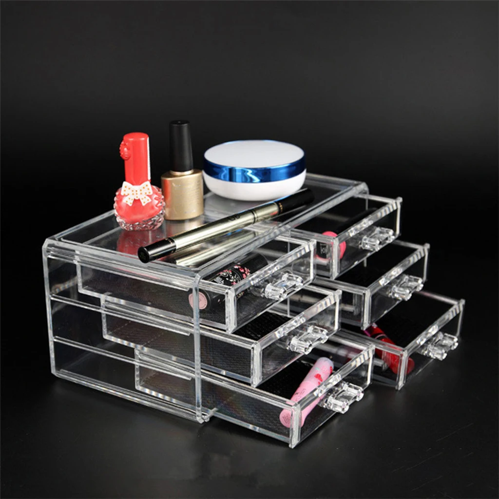 

Dustproof Acrylic Table Makeup Cosmetic Organizer Case Display Holder Jewelry Storage with 3/4/6 Drawers