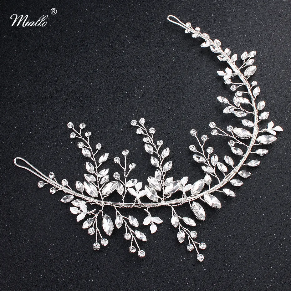 

Miallo Newest Simple Original Women Headbands Austrian Crystal Hair Jewelry Handmade Silver Color Metal Bride Accessories