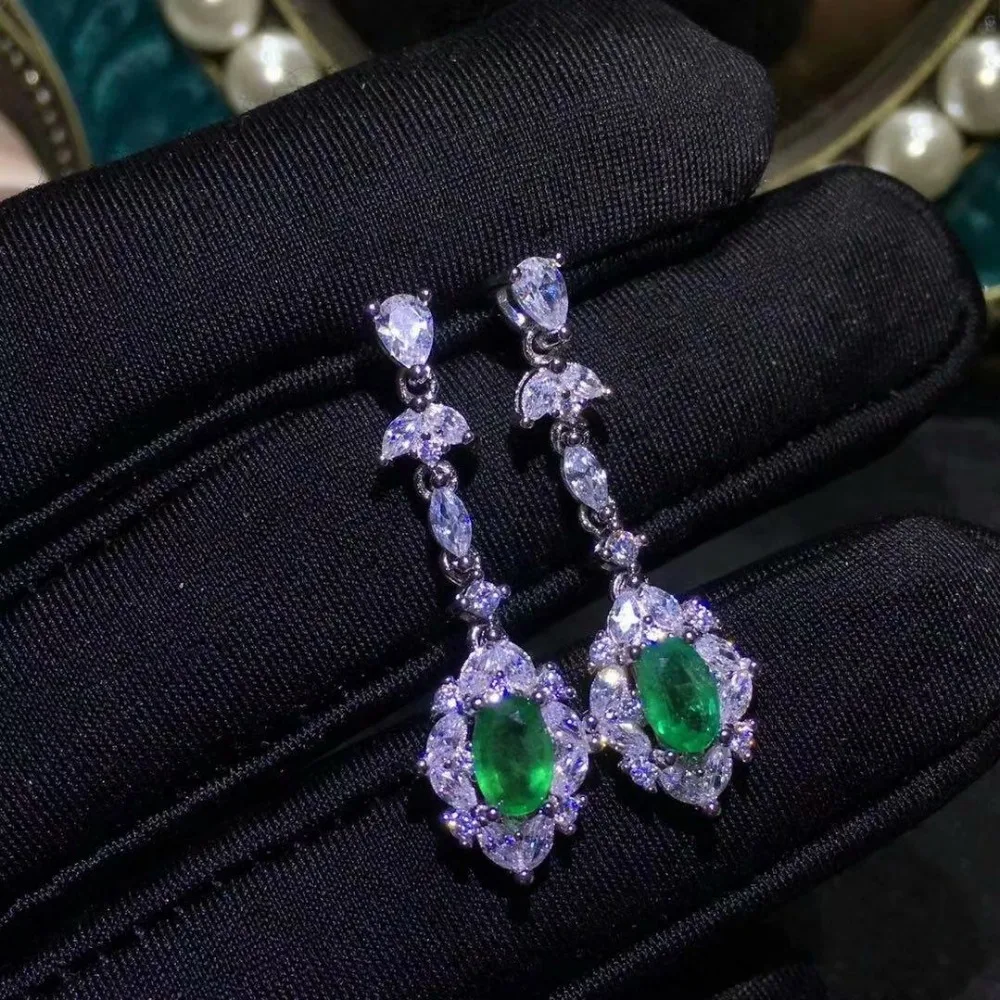 Женские серьги гвоздики из серебра 925 пробы с натуральным