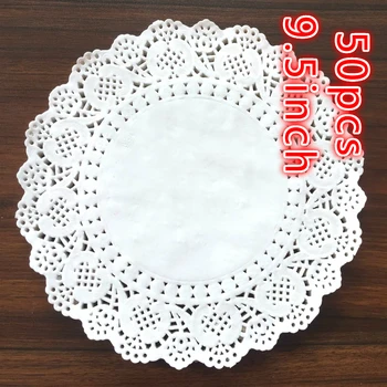 

50PCS 9.5inch diameter 24cm white napkin Hollowed Lace Paper mads doily decoupage Crafts Cake Making/Wedding Decoration