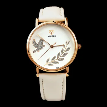 

YAZOLE Top Brand Watch Wrist Women Bracelet Bling White Rhinestone Flower Dial Quartz Watch Fashion Casual Leather Strap Relogio