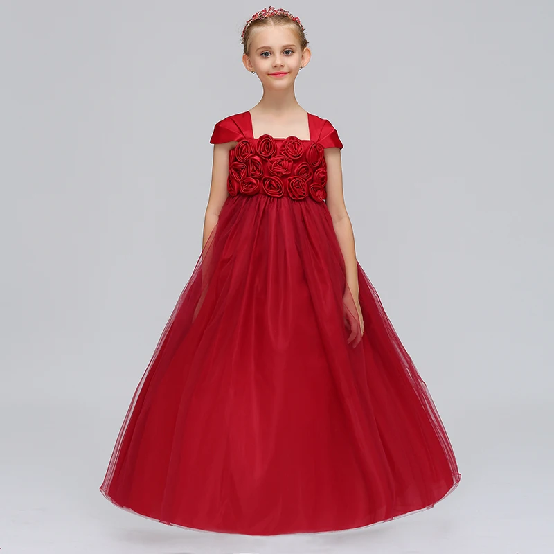 

Elegant Cap Sleeves Flower Girls Dress With Ruffled Mesh Girls Princess Summer Party Long Prom Dress 2019