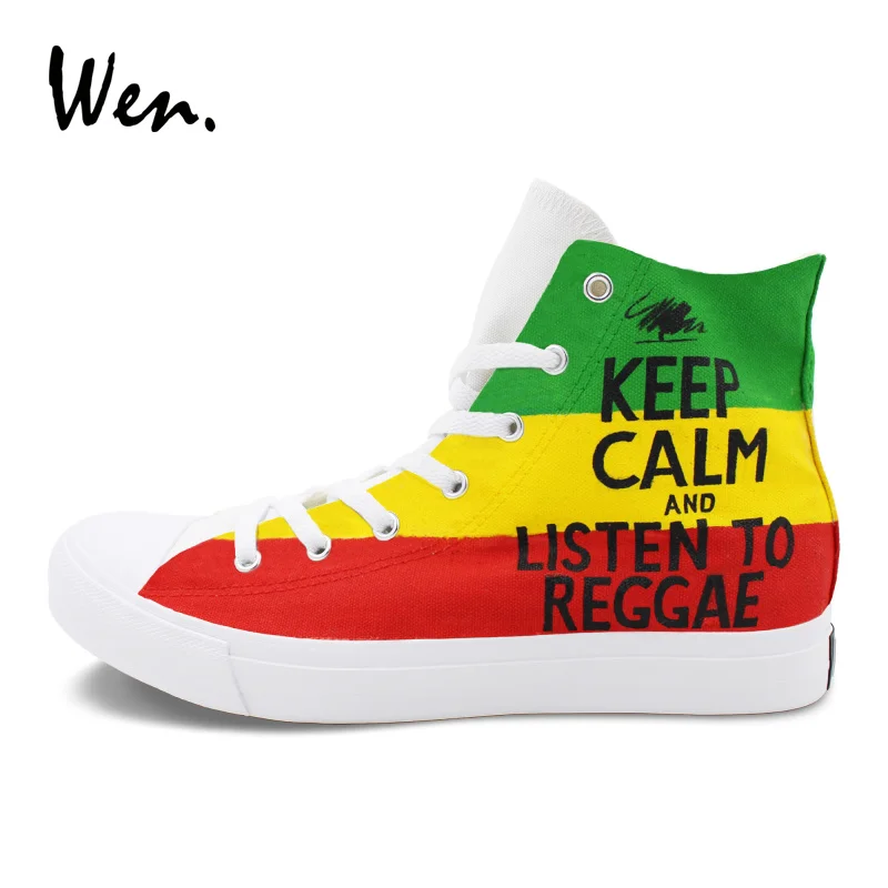 

Wen Men Women Sneakers Hand Painted Reggae Canvas Shoes Graffiti Painting High Top Athletic Sport Skateboarding Flat