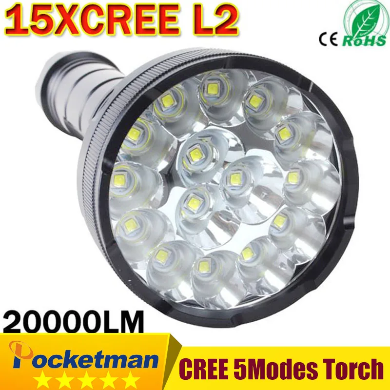 2018 Best Cree Powerful LED Flashlight 20000 Lumen Lanterna led linternas Torch 15 x CREE XM-L2 LED Waterproof Super Bright zk30