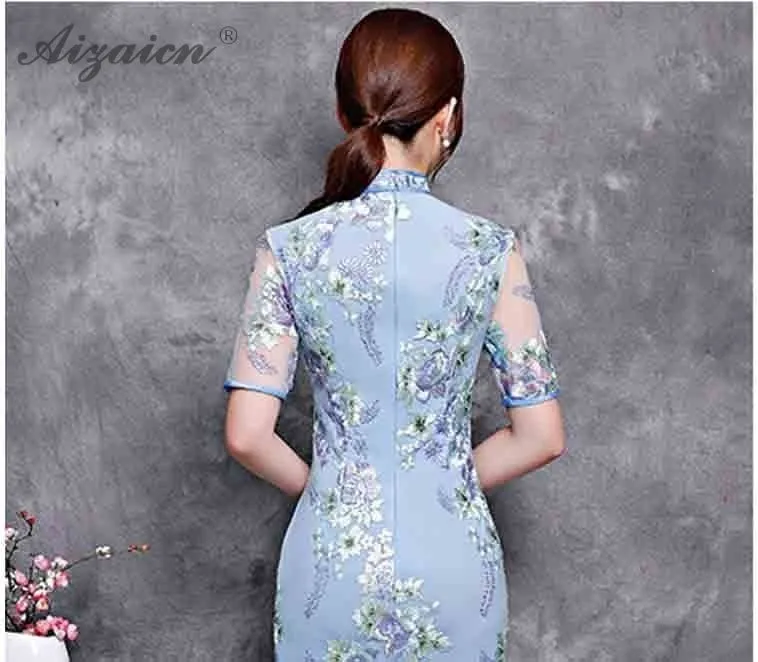 Чонсам Чино, vestido Qipao vestido bordado de encaje de color rosa Qi Pao Chinoies tradicionales vestidos de las mujeres