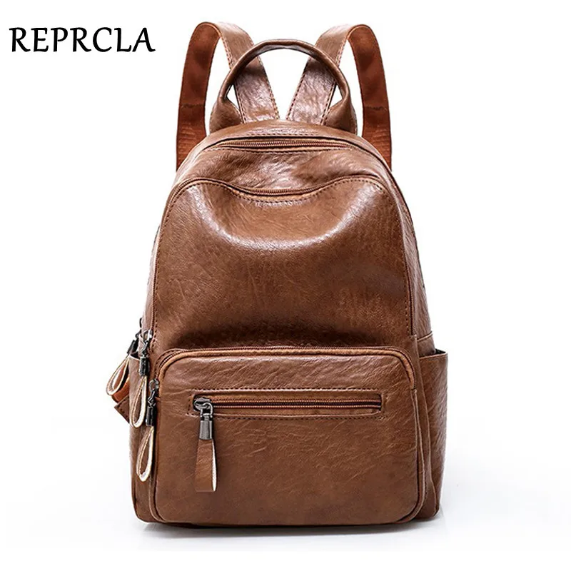 

REPRCLA Vintage Women Backpack High Quality PU Leather Backpacks for Teenage Girls School Shoulder Bag Female Bagpack mochila