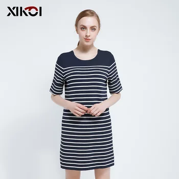 

Women Sweater Knitted Dresses Casual Pullover O-Neck Fashion Striped Spring Jumper Pullovers With Button Sweaters Woman