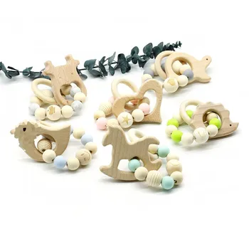 

Food Grade Silicone Baby silicone teether Toys Smooth Beech Wood Teether bijtring Toy Baby Chewable Nursing Gifts