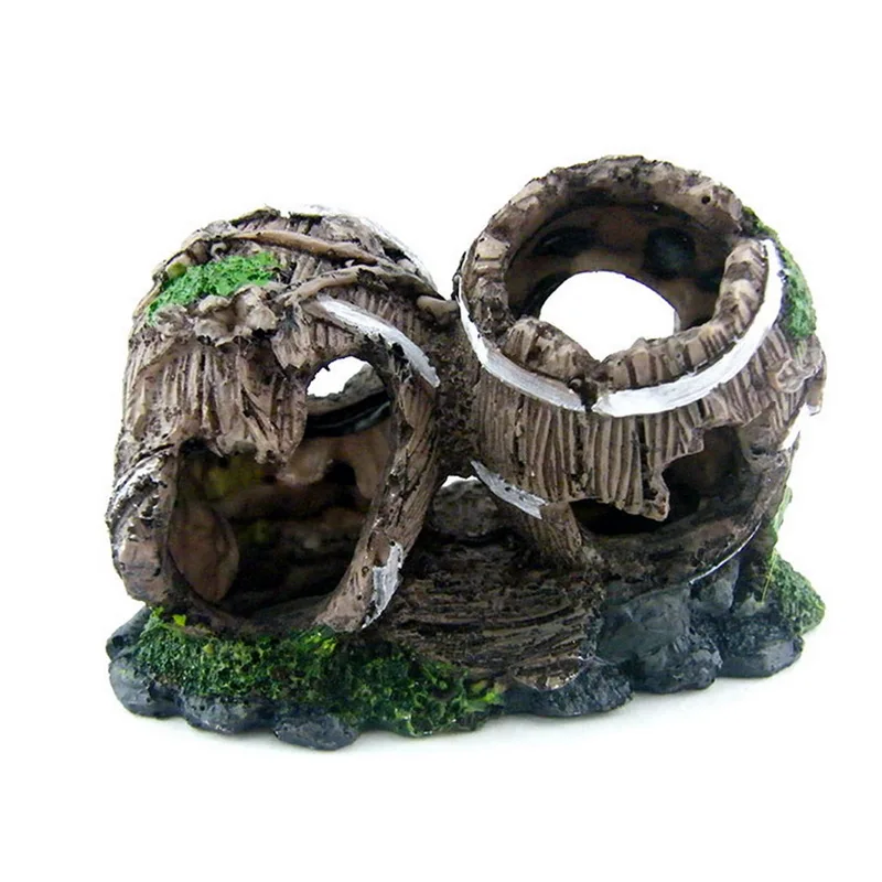 Hoomall Aquarium Decor Resin Wooden Barrel Pattern Fish Tank Landscape