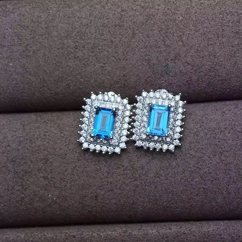 Женские серьги из серебра 925 пробы с натуральным голубым топазом|earring 18k white gold|gem