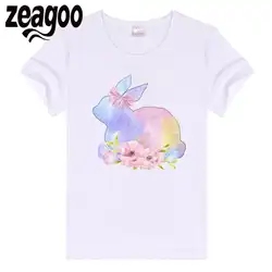 Zeagoo рукавом Повседневное, шеи экипажа Slim Fit мягкие короткие Для женщин футболка белая Цветной мультфильм кролик