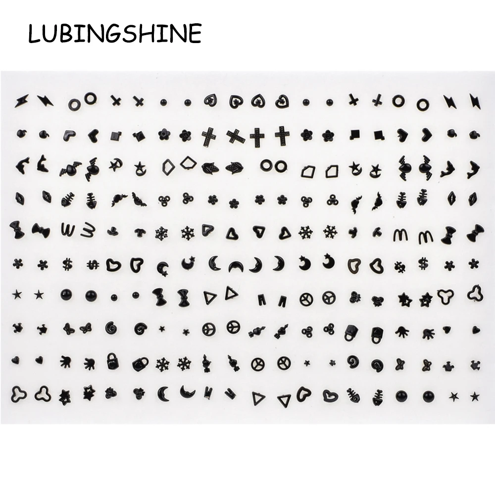 

100 Pairs/lot Women Acrylic Black Mix Small Stud Earrings Sets Girl Child Cross Star Mini Earring Jewelry Gift Random Style