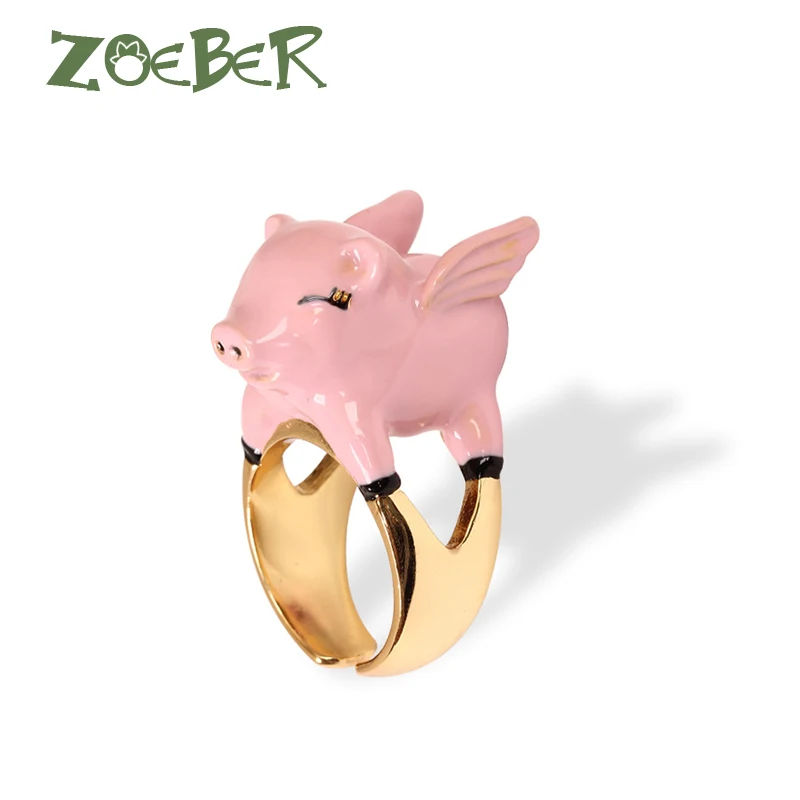 

Zoeber New Design Cute Pig Set Ring For Women 3D Enamel Glaze Finger Animal Rings Adjustable Rings For Young Girl RJ2101
