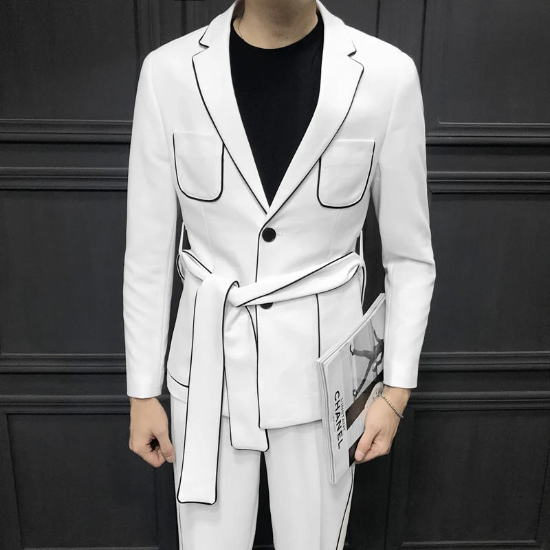 mens suit with waist belt