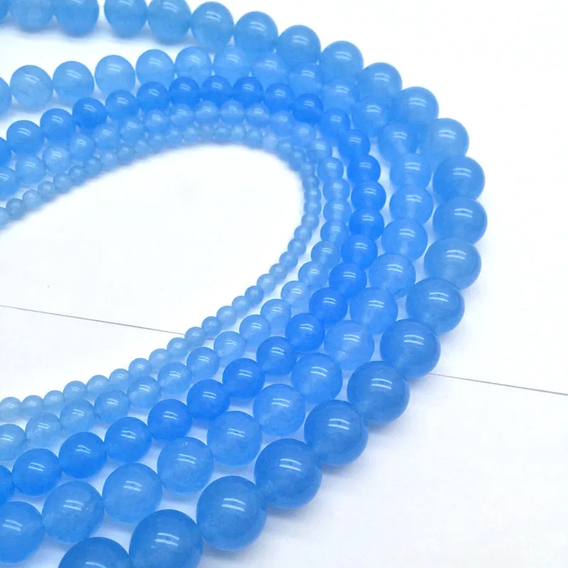 

Natural Stone Beads Blue Aquamarin Angelite Round Beaded beads 4 6 8 10 12mm Fit DIY Beads For Jewelry Making Bracelet HK170