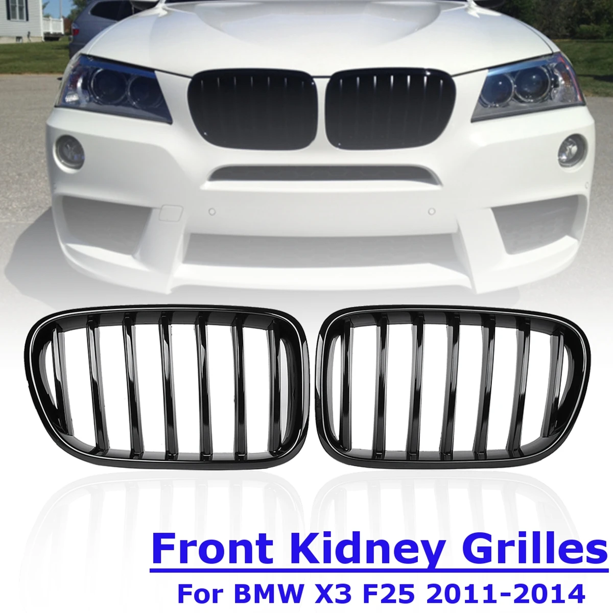 Для BMW X3 F25 2010 2011 2012 2013 1 пара передняя Передняя ножка гриль глянцевая черная замена