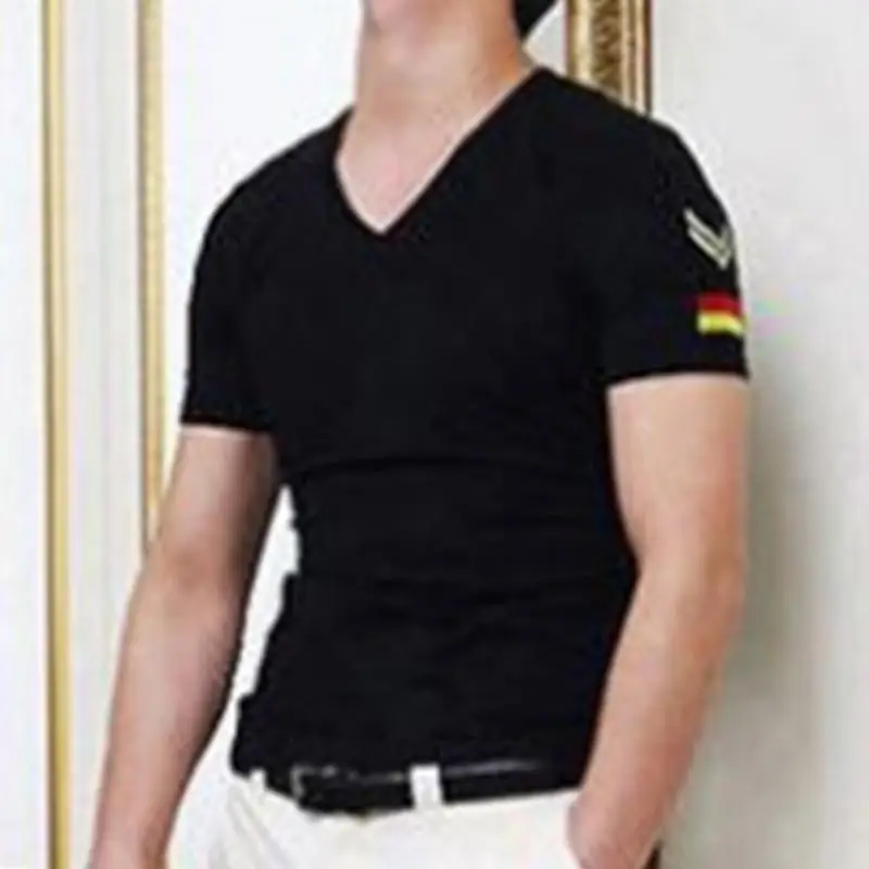 Модная мужская футболка Летняя хлопковая майка Военная Футболка мужская немецкая нарукавная футболка с v-образным вырезом черные мужские топы