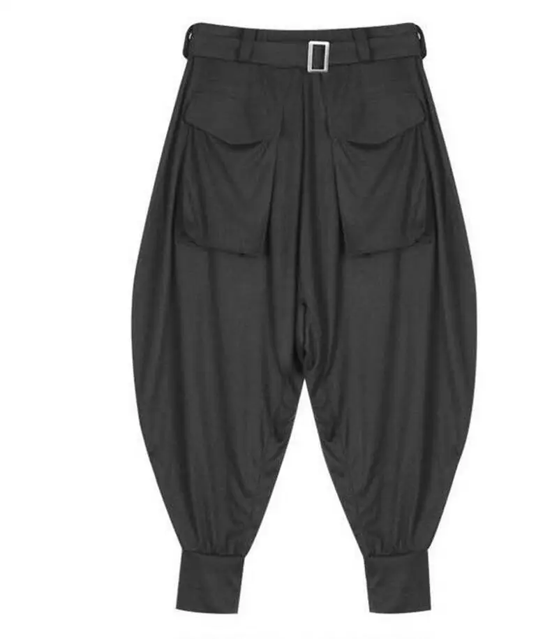 Мужские брюки с эластичным ремешком, Большие Штаны-шаровары, свободные, большие размеры, повседневные физиологичные брюки, костюмы - Цвет: Черный