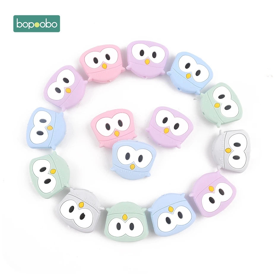 

Bopoobo 5pc Baby Teethers Cartoon Owl Baby Toys Mini Bird DIY Pacifier Clips Chains Nurse Gifts BPA Free Silicone Teething Beads
