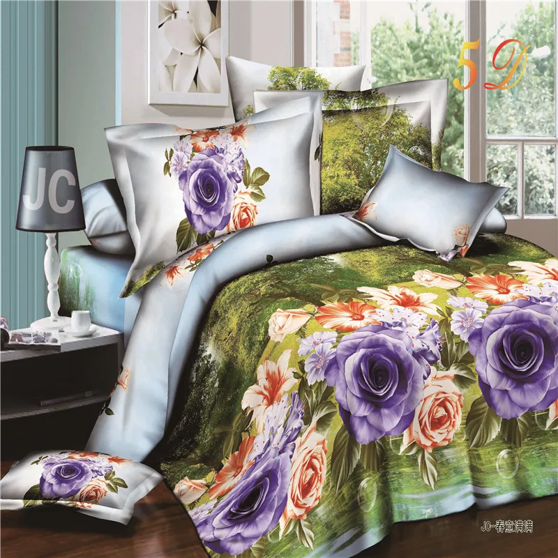 

HOME Textiles 3D bedding sets Queen size 4Pcs of duvet cover bed sheet pillowcase Fashion printing bedclothesFree shipping
