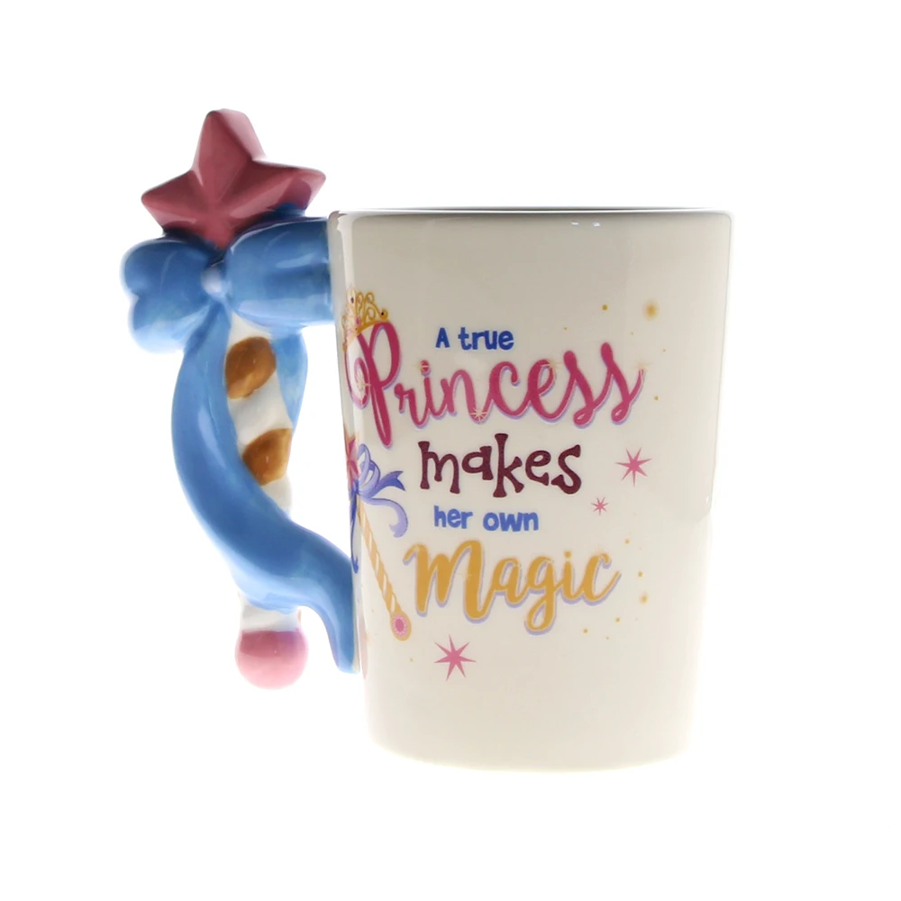 

1Piece A True Princess Makes Her Own Magic Fairy Princess Quote Mug Magic Wand Handle Mug Ceramic Coffee Mug Tea Cup For Her