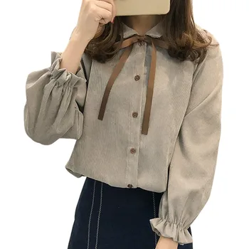 

Office Ladies Blouse Spring Autumn Tops Fashion Long Sleeve Bow Slim White Shirt