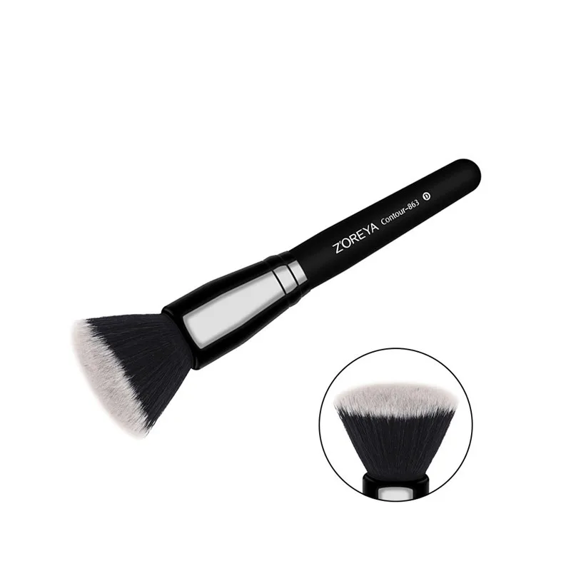 ZOREYA брендовая плоская контурная Кисть для макияжа, тонкие синтетические волосы, черные кисти с деревянными ручками, профессиональная пудра, румяна, инструменты для макияжа