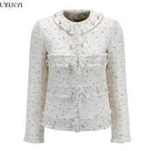 LXUNYI весна осень OL формальная тонкая белая твидовая куртка женская с длинным рукавом шерстяной твид Дамские куртки Дамская короткая шерстяная куртка