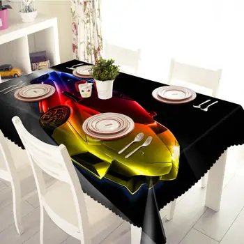 

3D Tablecloth luxury car Pattern Polyester Dustproof Table cloth Christmas Dinner Decoration Round Table Cover Pillowcase