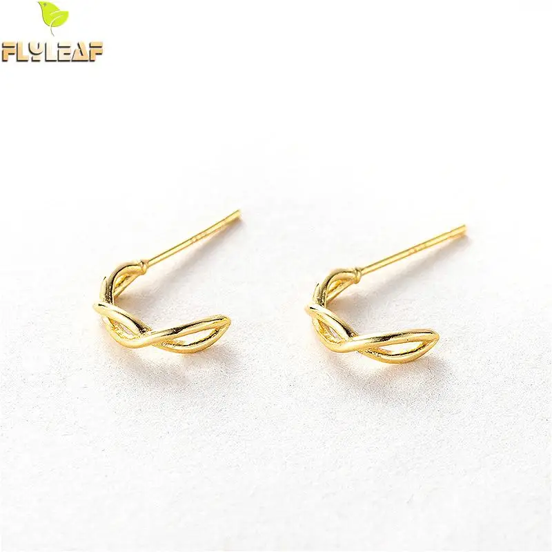 

Flyleaf 925 Sterling Silver Hollow Distortion Golden Stud Earrings For Women Prevent Allergy Personality Fashion Jewellery