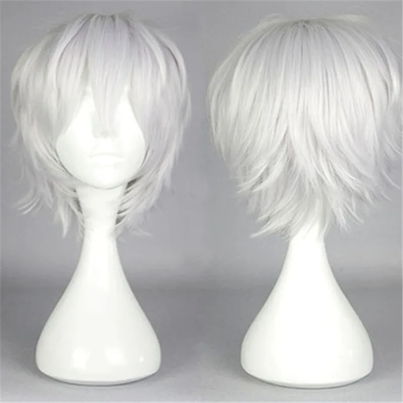 30cm Short Silver White Cosplay Wig Japanese Short Hairstyle High