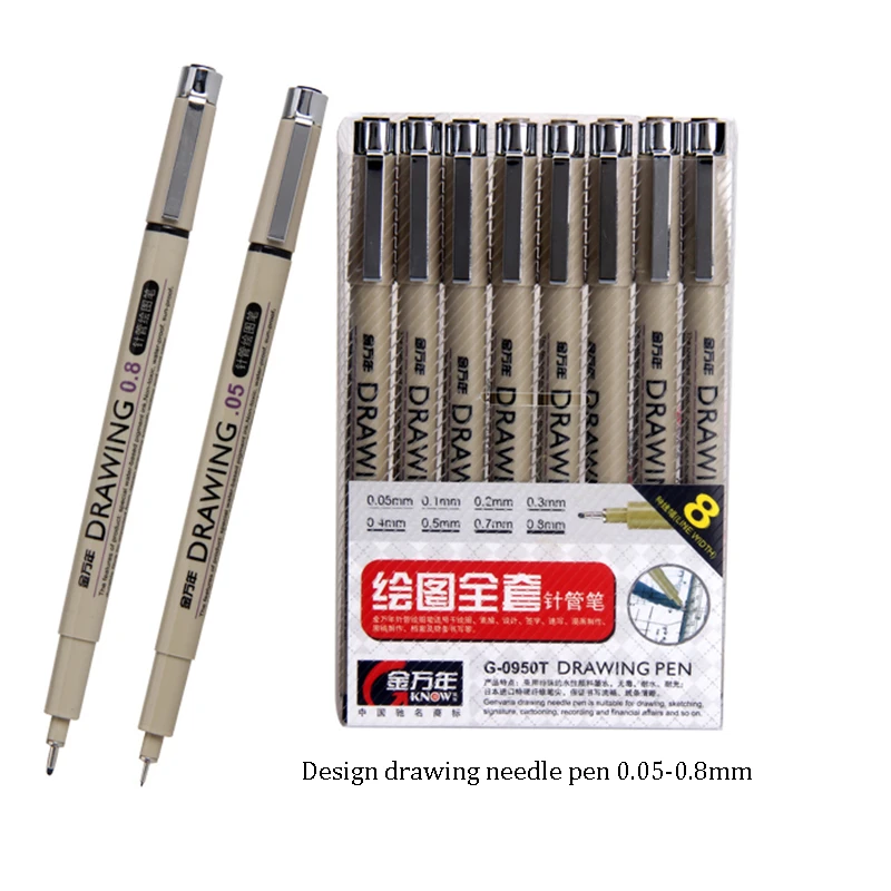 

KNOW 8Pcs/Set Metal Needle Pen Waterproof Drawing Design Draft Hook Line For Drawing Sketching Writing Hook Art Pen