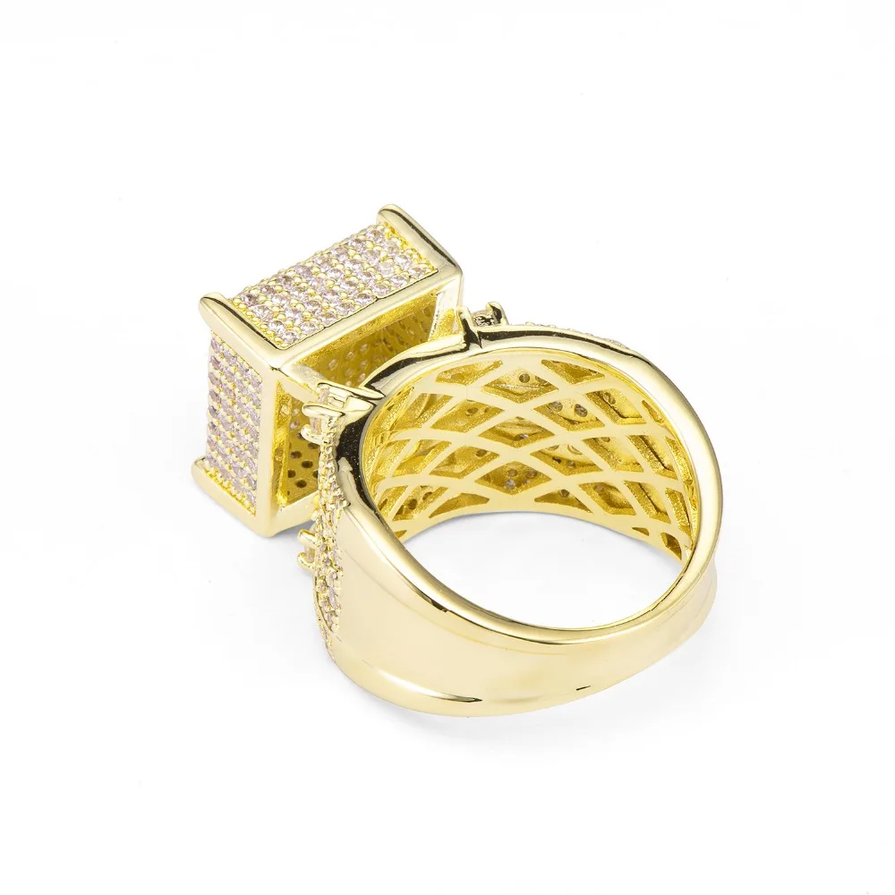 Goede Vanaxin Brede Mannen Ringen Vierkante 3D Punk Zirkoon Ring Sieraden Verharde Cz Crystal Shiny Gift Voor Mannelijke Engagement Ring Hoge kwaliteit Goud