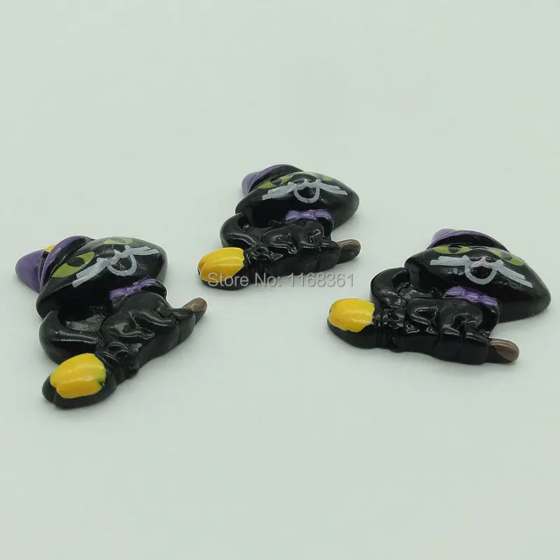 1pcs/lot resin flat back Halloween broom black cat 27mm Cabochons Scrapbooking Hair Bow Center DIY Christmas decration C105-3