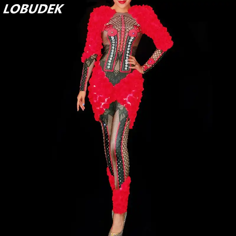 red sparkly jumpsuit