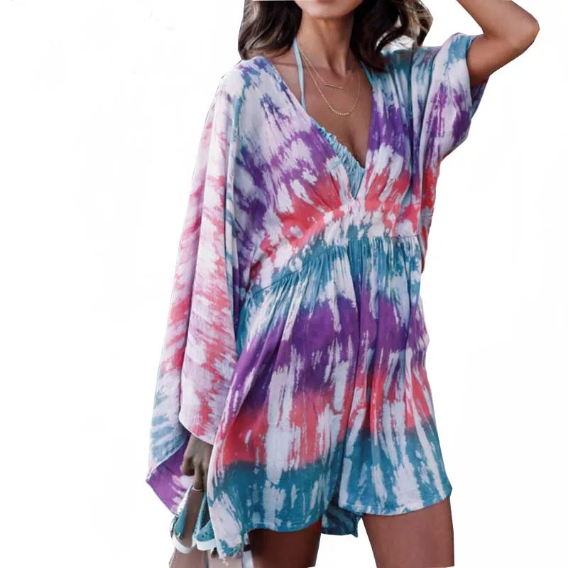 

Beach Cover up Dress 2019 New Swimwear Women Cover ups Cotton Print Sheer Cover up Pareos Para Play Saida De Praia Bikini cover