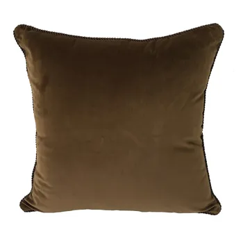

Solid Chocolate Dull Velvet Cushion Cover Rope Pipping Decorative Square Pillow Case 45 x 45 cm Sell by piece