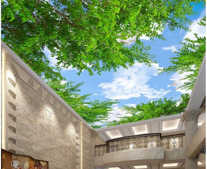 カスタムフォト3d天井壁画壁紙不織布鳩ツリー葉青空白い雲絵画部屋の壁紙3 D Aliexpress Home Improvement