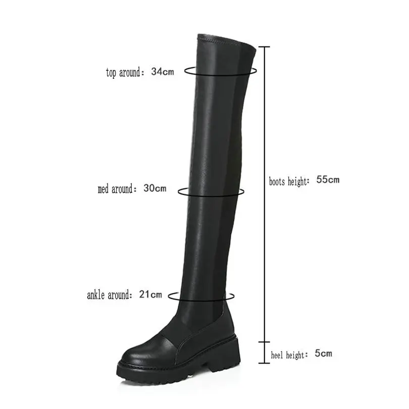 Тонкие женские черные эластичные сапоги выше колена из натуральной кожи, высокие кроссовки в стиле панк, туфли-оксфорды