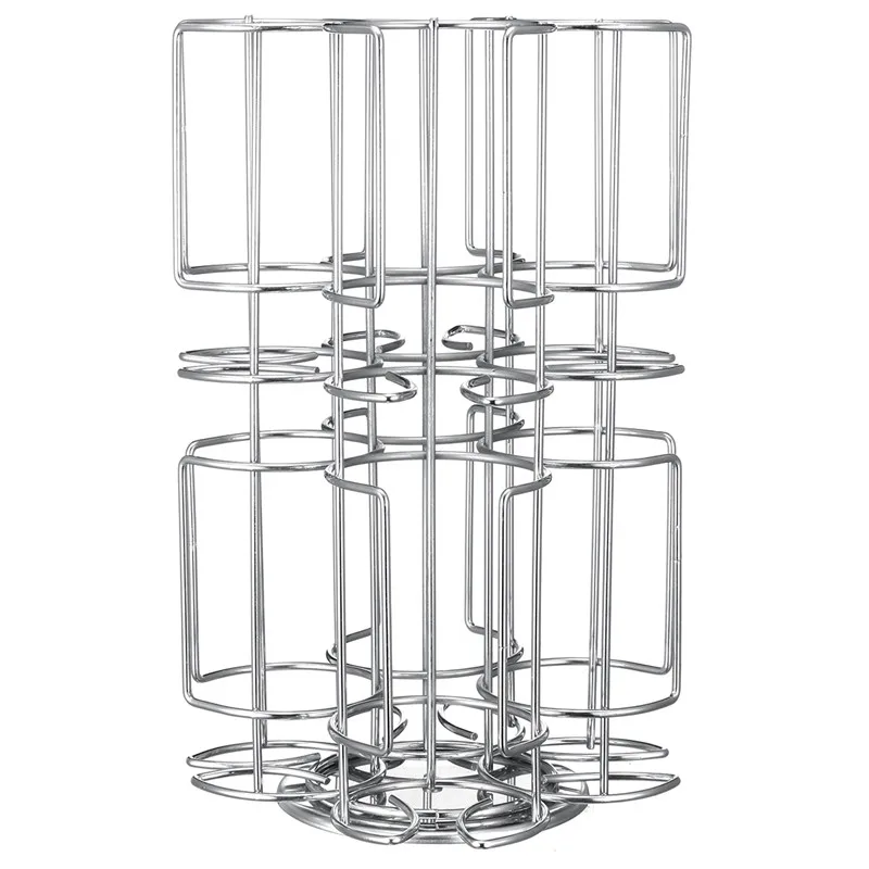 8 Holes Rotating Base Metal Chrome Tower Stand Coffee Capsule Pods Holder Revolving Display Storage Rack
