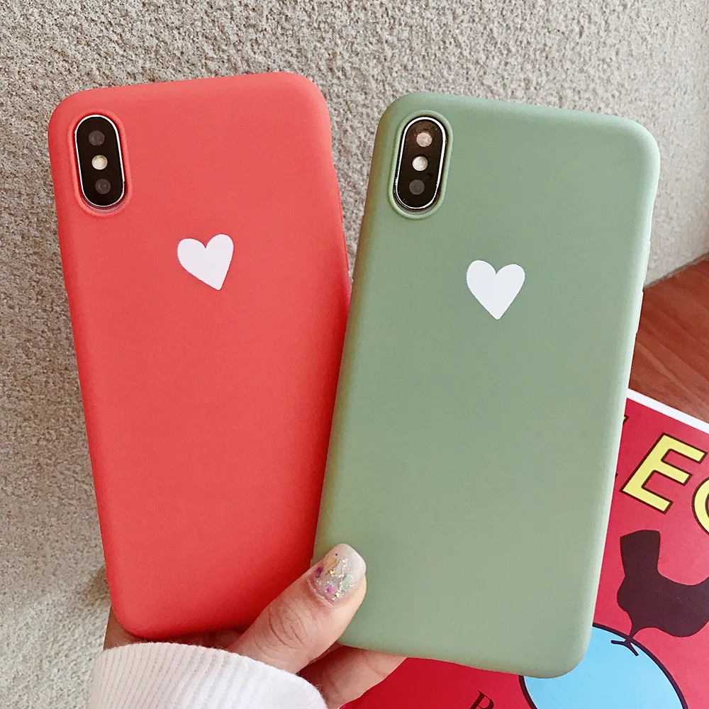 KIPX1073_3_JONSNOW Matte Phone Case For iPhone XR XS Max 6 6S 7 8 Plus 6Plus Candy Color Simple Heart Design Soft TPU Cases Back Cover