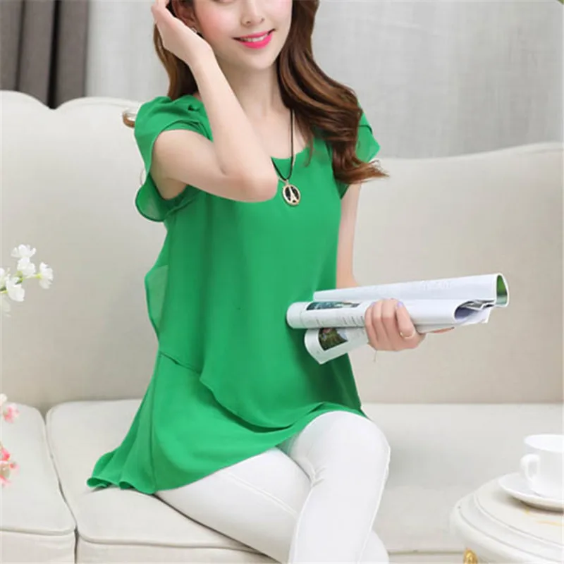 Блузка рубашка Женская Топ и блузки 5xl размера плюс Модис модная шифоновая тонкая Корейская летняя одежда женская черная 464 - Цвет: green