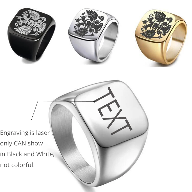 Rings for wedding rings finger rings engagement rings stainless steel rings metal rings Personalized Customized Engrave Name Photo Stainless Steel Mens Signet Family Photo Male Engagement Wedding