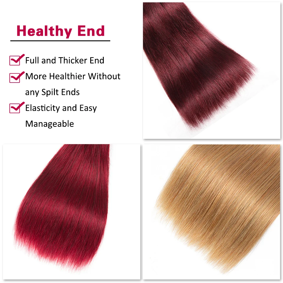 HairUGo красные малазийские прямые волосы 3/4 пучок с закрытием медовый блонд бордовый Омбре человеческих волос парики Remy