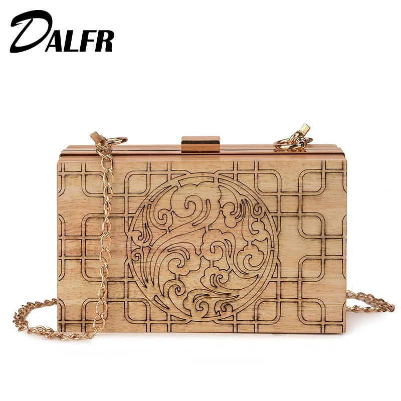 

DALFR 2019 New fashion Creative Wood Handbag Vintage Mini Women Shoulder Crossbody Bags Brand Design High Quality Messenger Bag