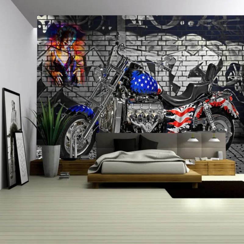 

Photo wallpaper American flag motorcycle retro brick wall background mural bar KTV corridor restaurant wallpaper