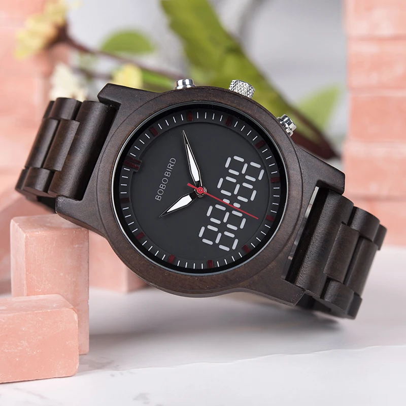 BOBO BIRD Men Watches New Design Luxury Dual Display Luminous Hands Quartz Wristwatch relogio masculino K-R02